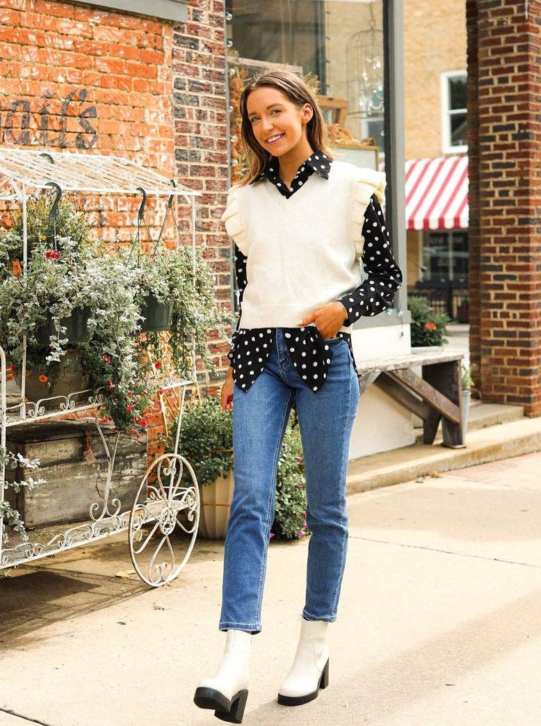Beige Ruffle Sleeve Sweater Vest for wholesale on Faire5