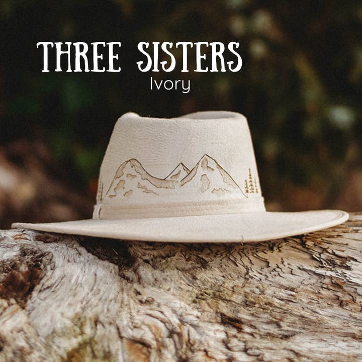 Pacific Wren Art & Design - Wholesale Fedora - Women's - Wood-Burned Wide Brim Hat - Mountain Collection2