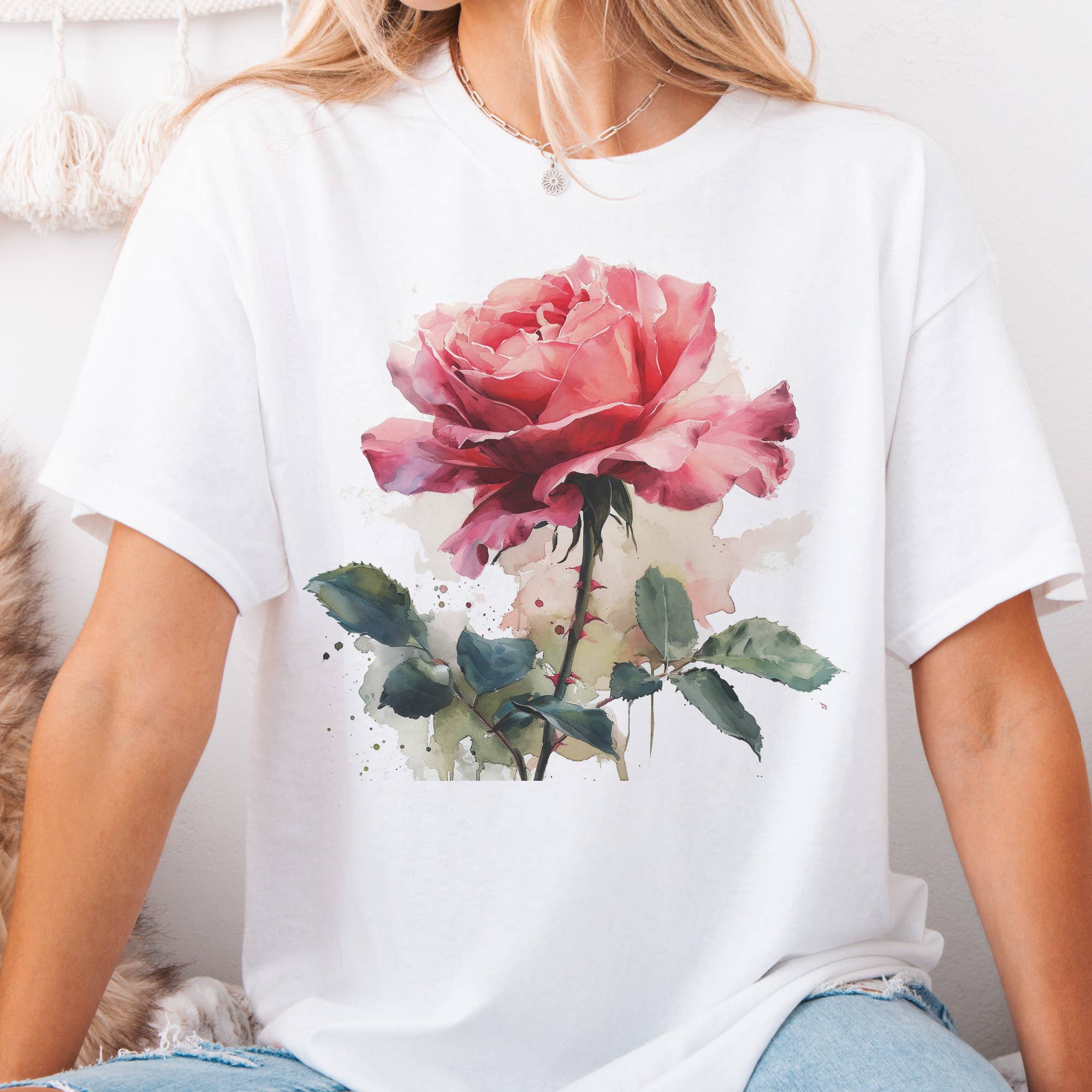 Par.tees by Party On! - Wholesale T-Shirt (Graphic) - Women's - Rose Flower Watercolor Red Floral Garden Florist Graphic Tee2