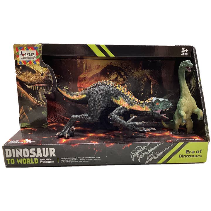Texas Toy Distribution - Wholesale Figurine Toy - Kids - Dinosaur Window Box Black Raptor and Brachiosaurus Figurines