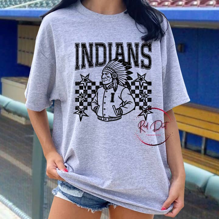 Indians Letterman Stars T-Shirt | Trendy School Spirit Shirt | Fast Shipping | Super Soft Shirts for Men/Women/Kid's for wholesale by Red Dirt Transfers