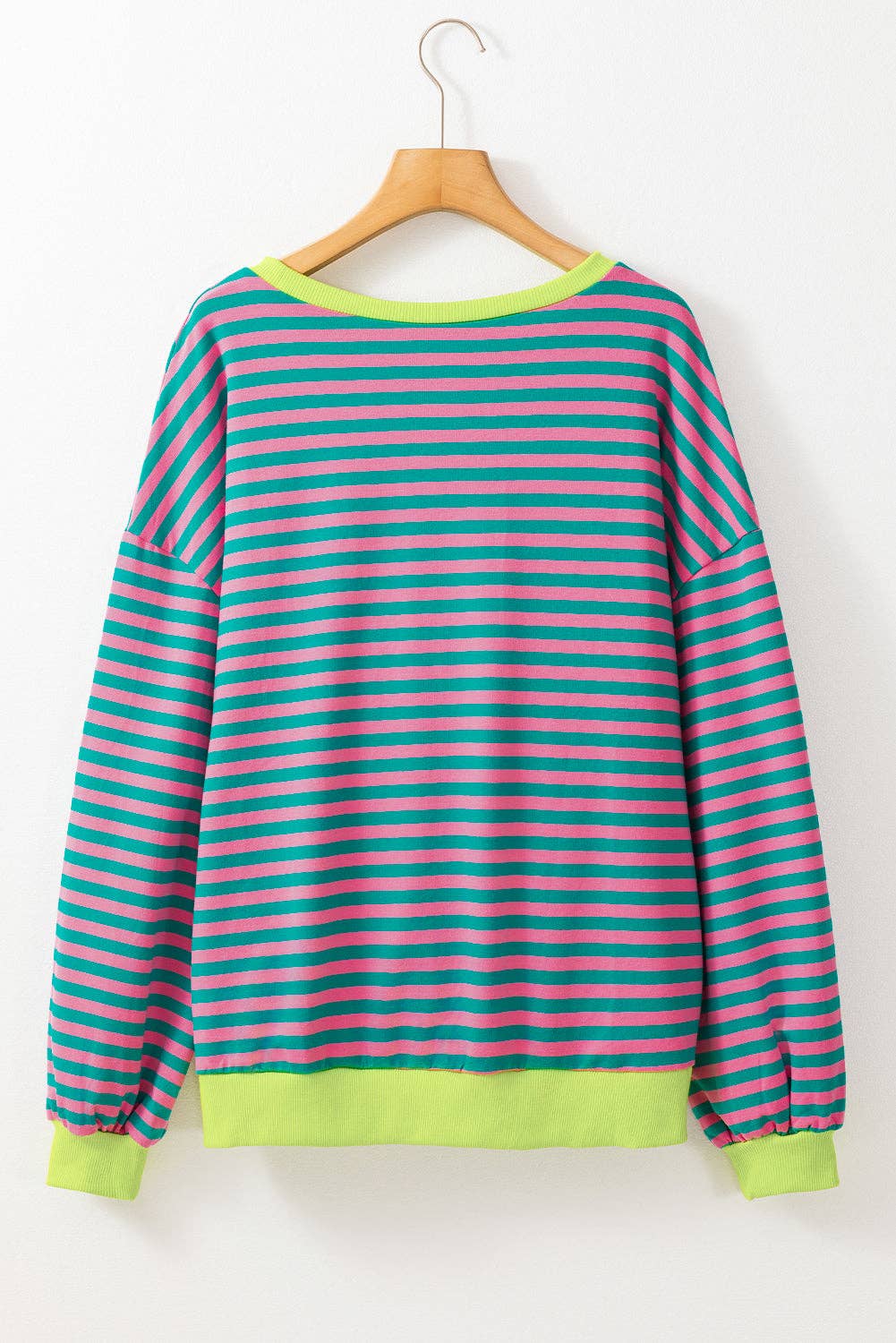 Green Stripe Oversized Colorblock Striped Pullover Sweatshirt for Women for wholesale on Faire14