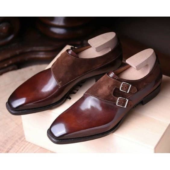 The Royale Leather – wholesale Oxford shoes – Men′s – Men'S Brown Suede Leather Double Monk Formal Shoes