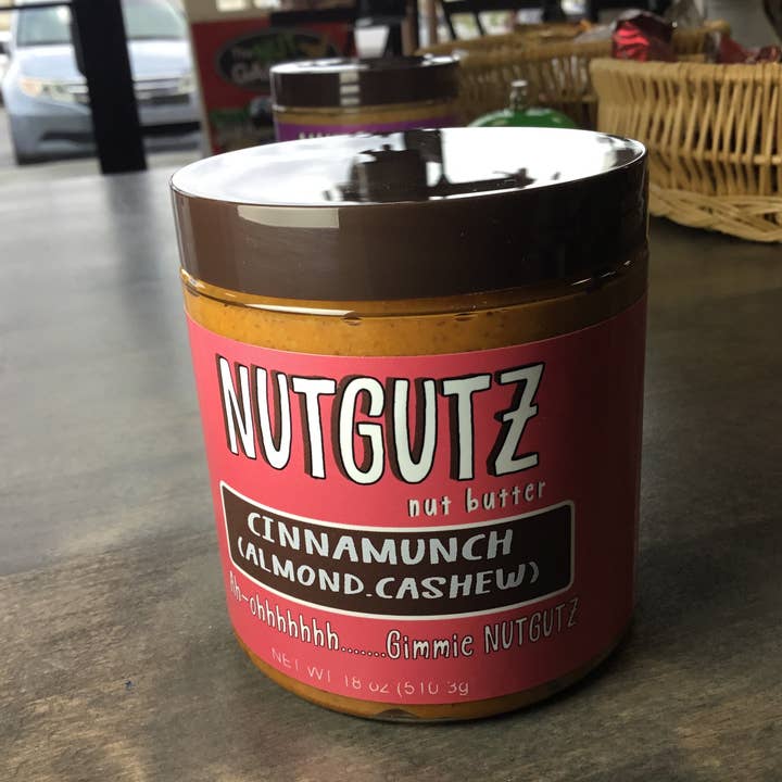 NUTGUTZ CINNAMUNCH (Cinnamon Nut Butter) for wholesale by The Nut Garden, Sweetables, Utah Truffles