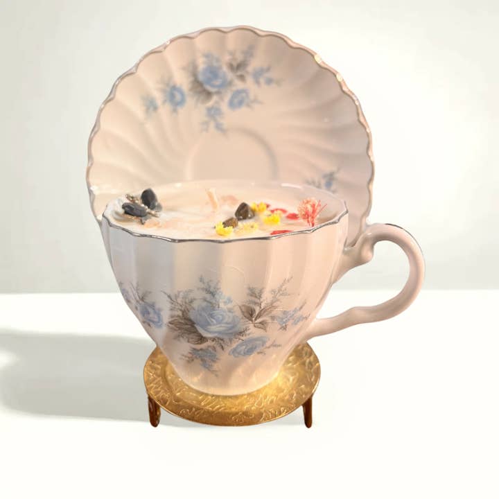 Mint and Vanilla Scented Teacup Candle | Vintage, Elegant, Unique Gift for Her for wholesale by Nefer Designer Candles & Home Decor