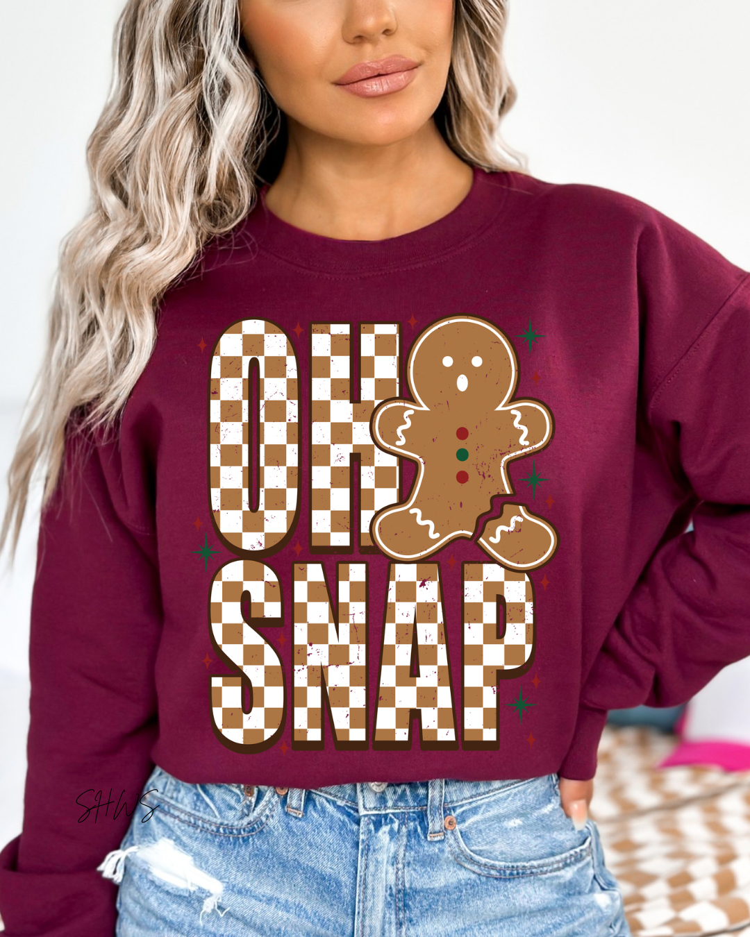 Shop Hal Wholesale - Wholesale Graphic Sweatshirt - Women's - Oh Snap Checkered Graphic Sweatshirt 0