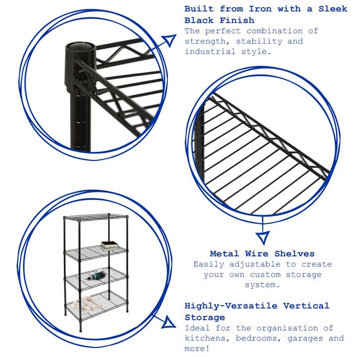 Rinkit Ltd – wholesale Free-standing shelf – Adjustable Wire Shelving Unit - Black4