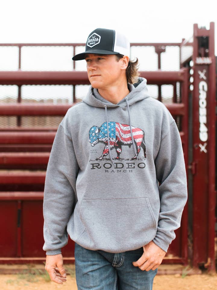 Rodeo Ranch - Wholesale Hoodie - Men's - Rodeo Ranch American Buffalo Hoodie Sweatshirt -Heather Grey0