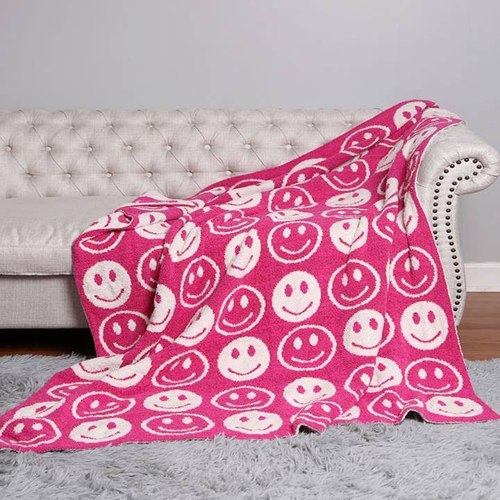 Fashion City - Wholesale Throw Blanket - Happy Face Patterned Throw Blanket6