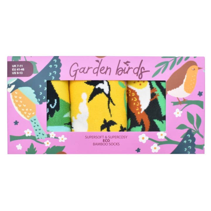 3 pares de calcetines de bambú con pájaros de jardín, talla UK 7-11, para hombre para venta al por mayor de Shared Earth