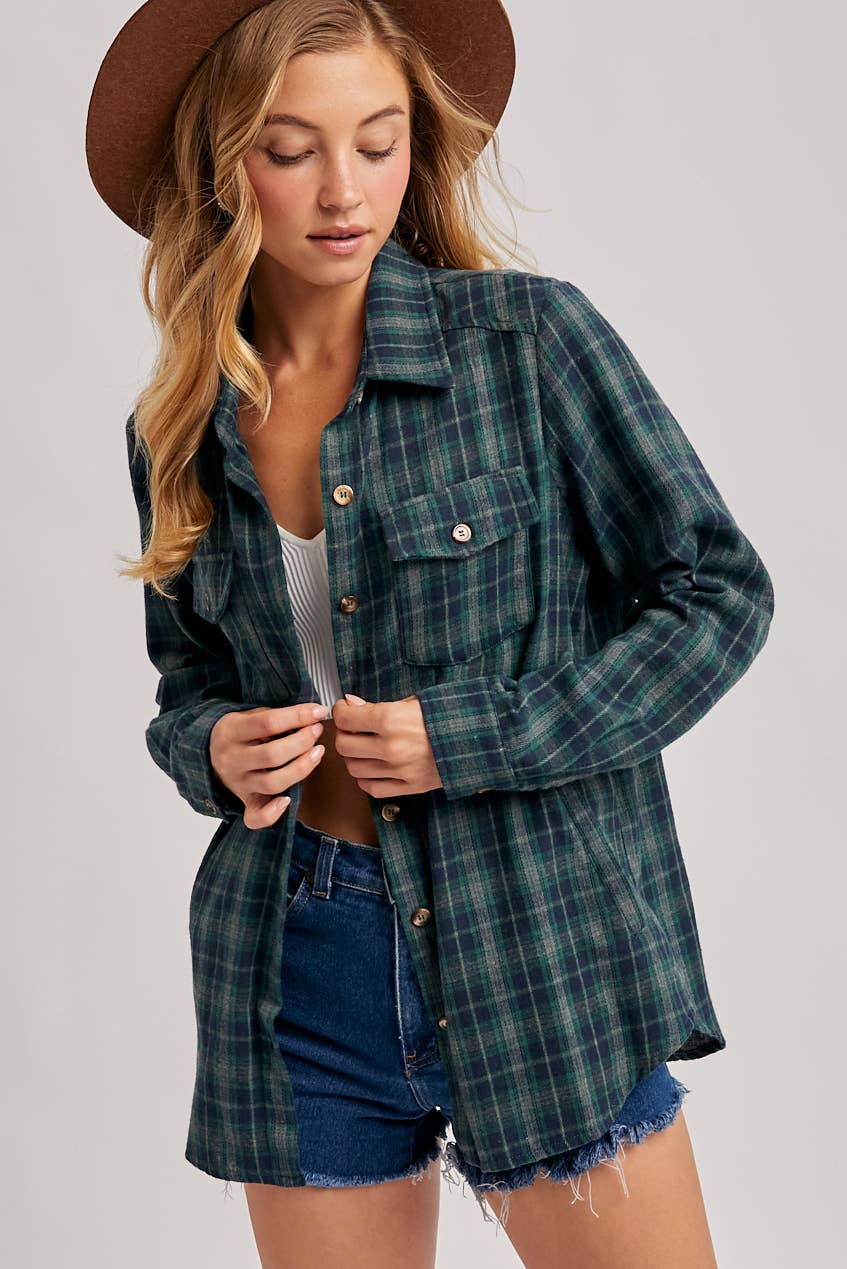 Bluivy - Wholesale Shirt - Women's - BUTTON DOWN PLAID SHIRT WITH POCKETS - 4TH OF JULY16