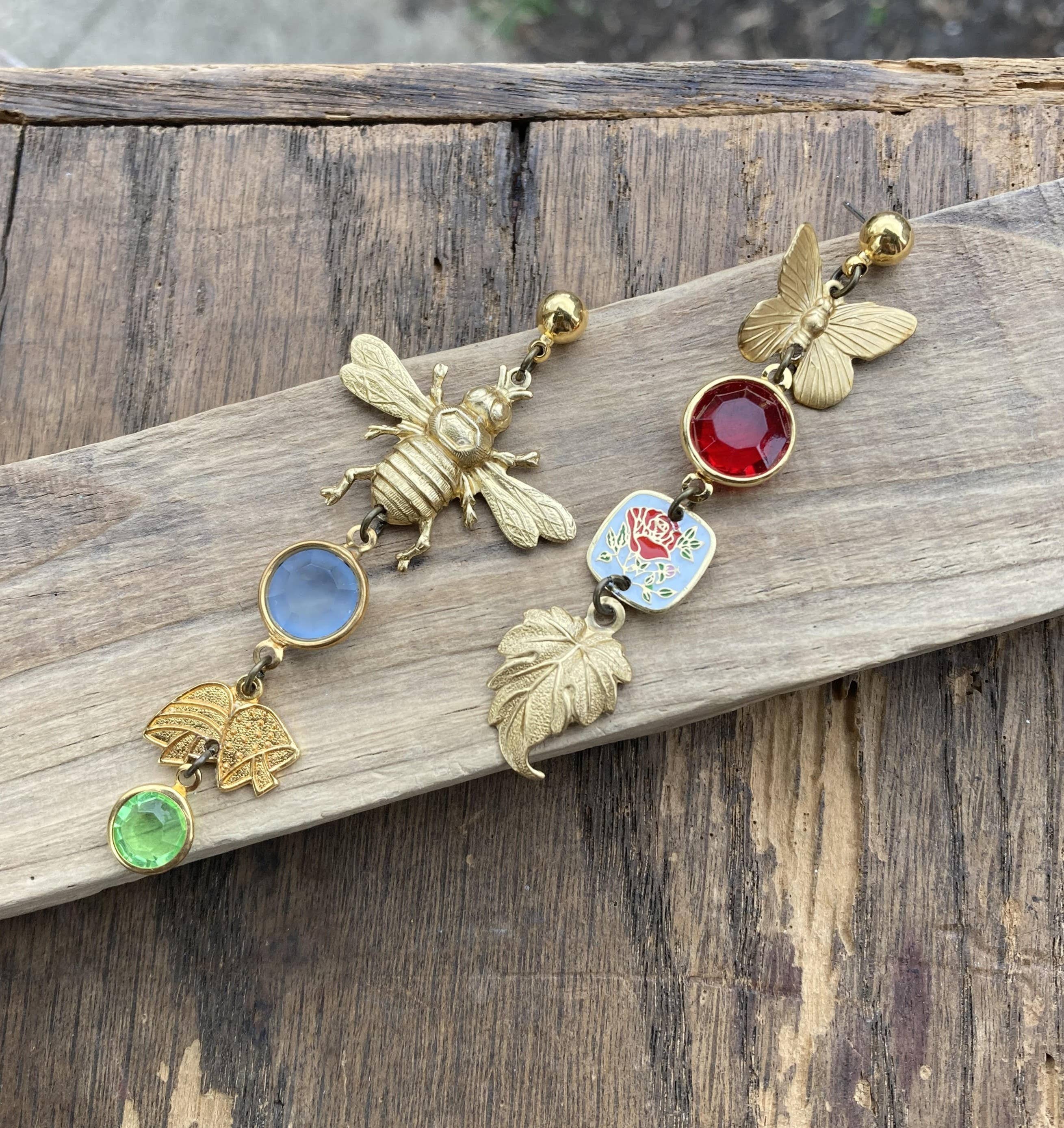 Poor Sparrow - Wholesale Dangle Earrings - Nature Study Brass & Crystal Charm Earrings5