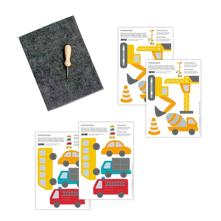 Bastelset zum Prickeln – Fahrzeuge & Baustelle für den Großhandel von Familienmomente