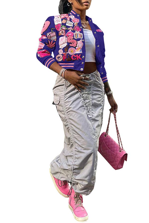 MB Fashion Wholesale - Wholesale Varsity/Baseball Jacket - Women's - MB FASHION PRINTED CASUAL BASEBALL COAT TOP JACKET 3012LY3