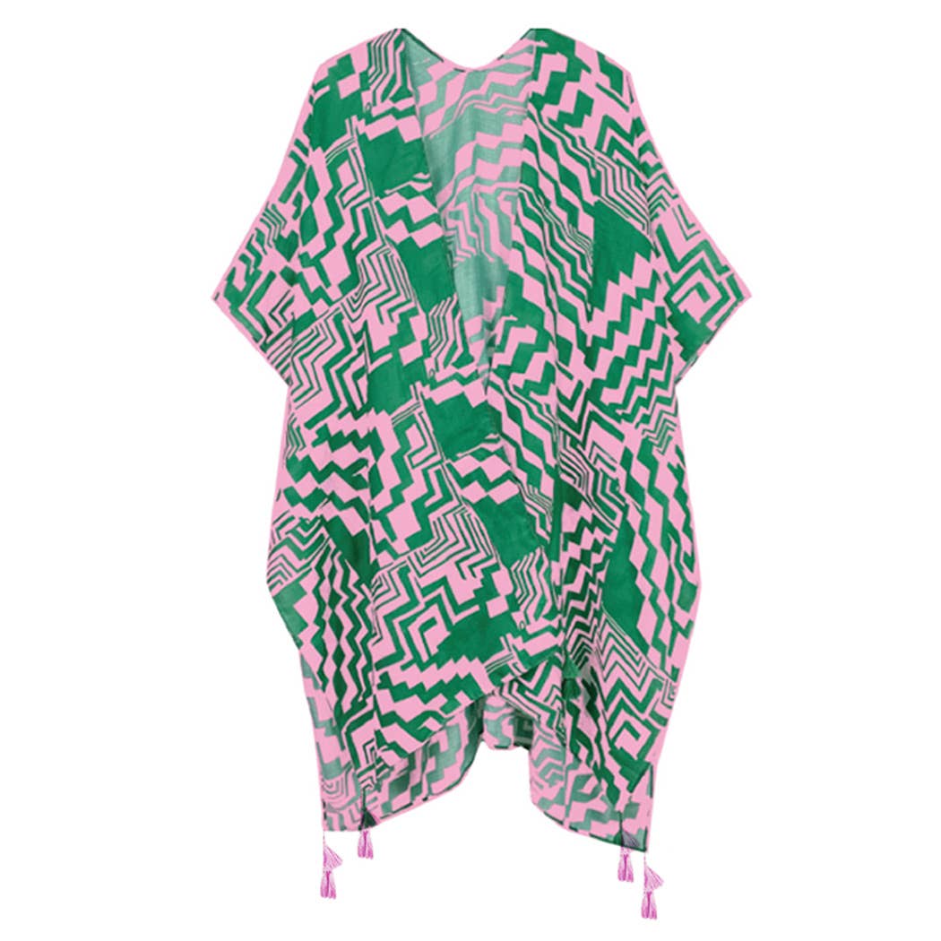 Fashion City – Engroshandel Kimono - Dame – Geometrisk Print Åben Front Kimono1