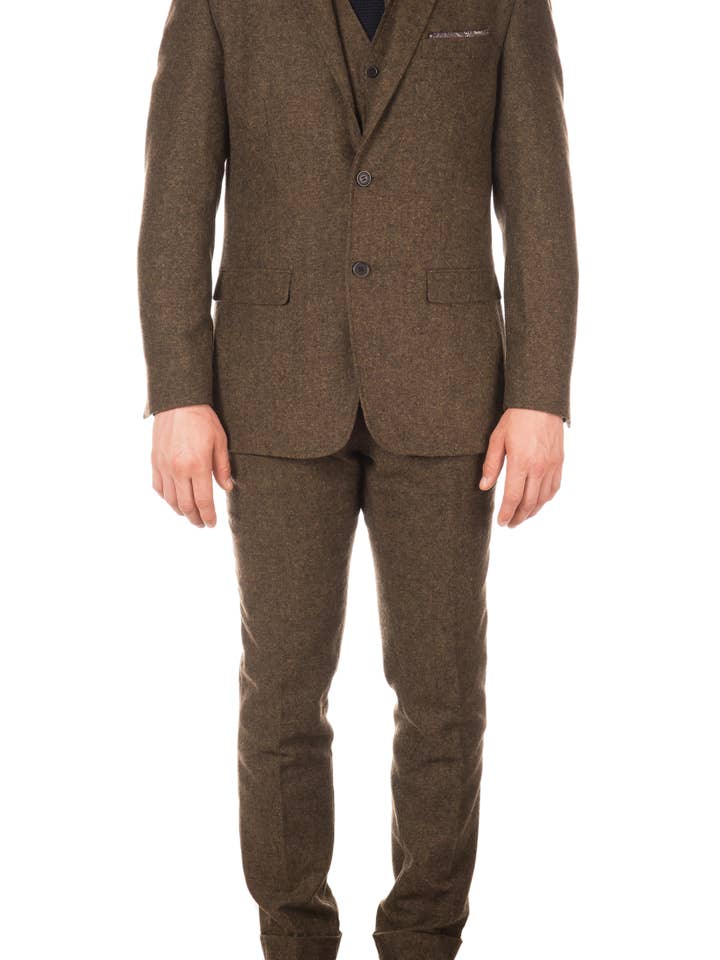 Bradford Cognac Slim Fit 3-delad Tweed Kostym för wholesale av Ferrecci