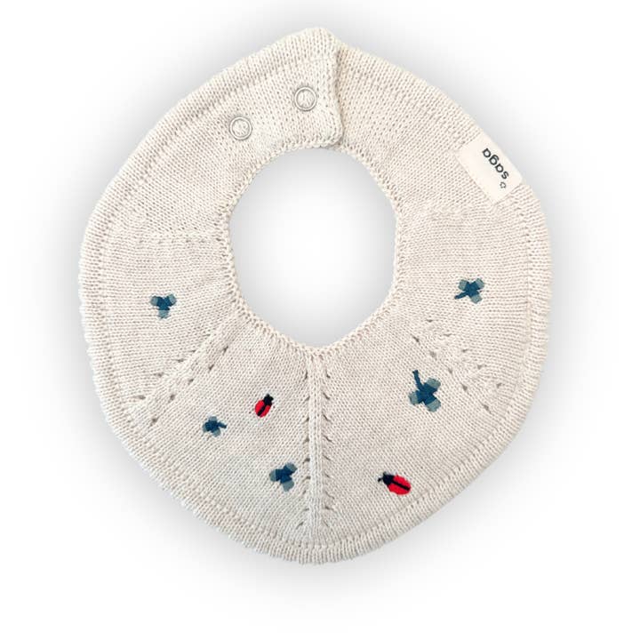 Saga Copenhagen - Wholesale Bib - Baby - Knitted Baby Bib - Organic cotton - Cream & Embroidery