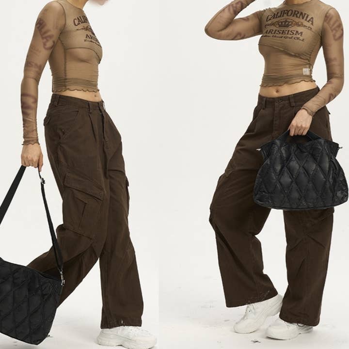 wandf - Wholesale Backpack - Women's - Diamond Quilted Down-Filled Solid Color Tote Bag for Travel2