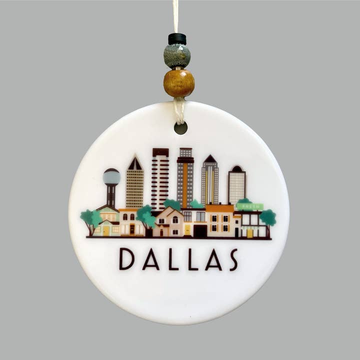 Dallas Texas Skyline Graphic Ornament | City Scene Tree Decoration | Christmas Xmas Holiday Ornament for wholesale by MooMo Studio