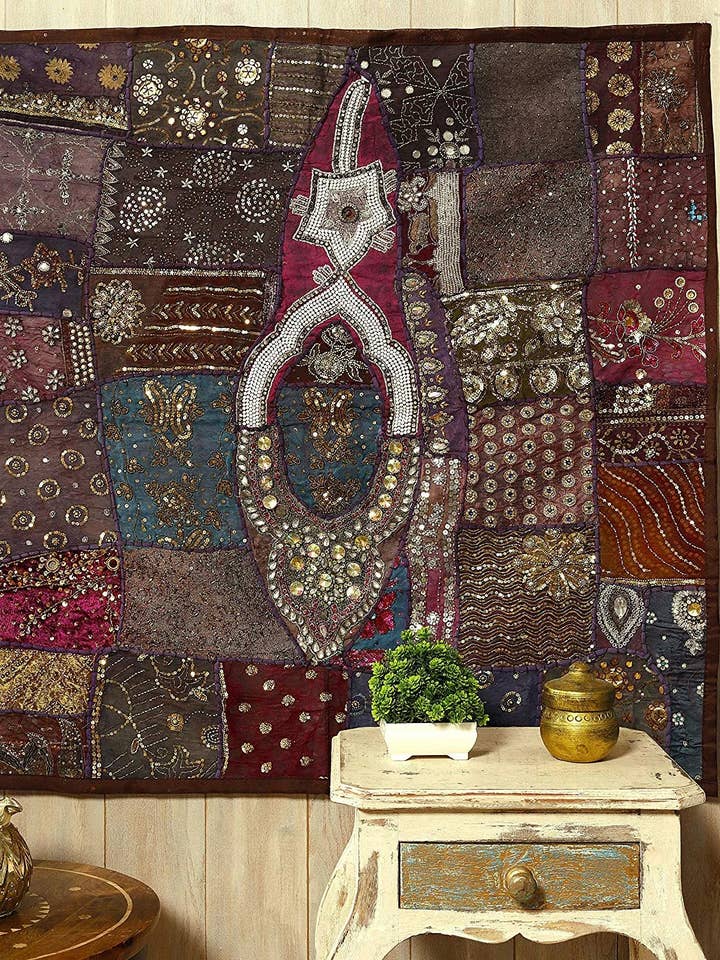 Brown Handmade Patchwork Wall Hanging Tapestry Wall Decor for wholesale by GYPSY STUDIO