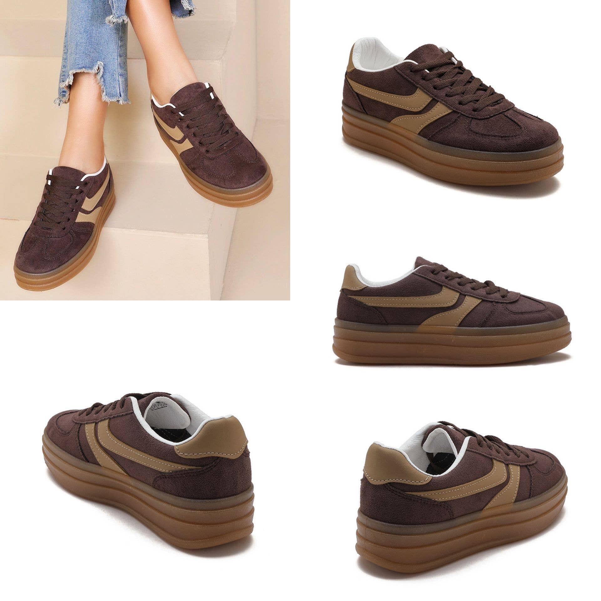 No Doubt Shoes - Wholesale Lifestyle Sneakers - Women's - WOMEN'S PLATFORM FAUX SUEDE LACE UP GUM SOLE SNEAKERS 17