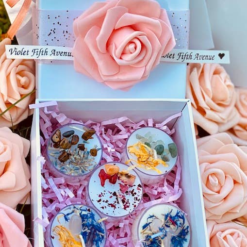 Mixed 5 crystal candle with free pink roses gift box for wholesale by VioletFifthAvenue