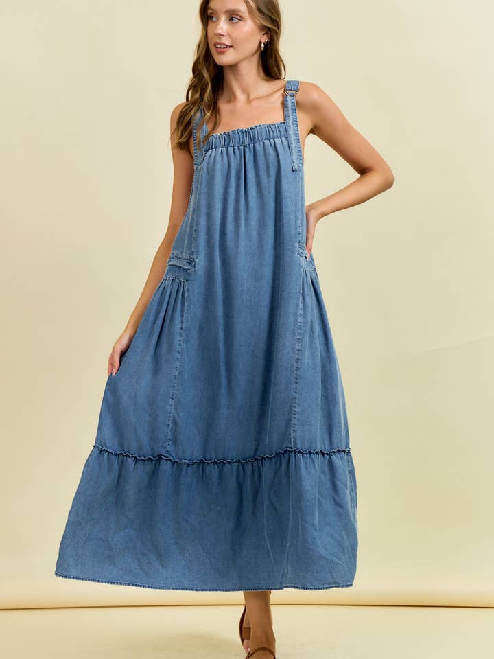 TENCEL MAXI-OVERALLKLEID MIT STUFENVOLANT - 28134D für den Großhandel von Doe and Rae