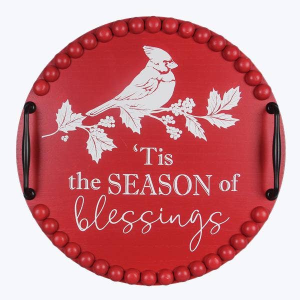 Wood Christmas Lodge Round Cardinal Wall/Tray Christmas for wholesale by Young's