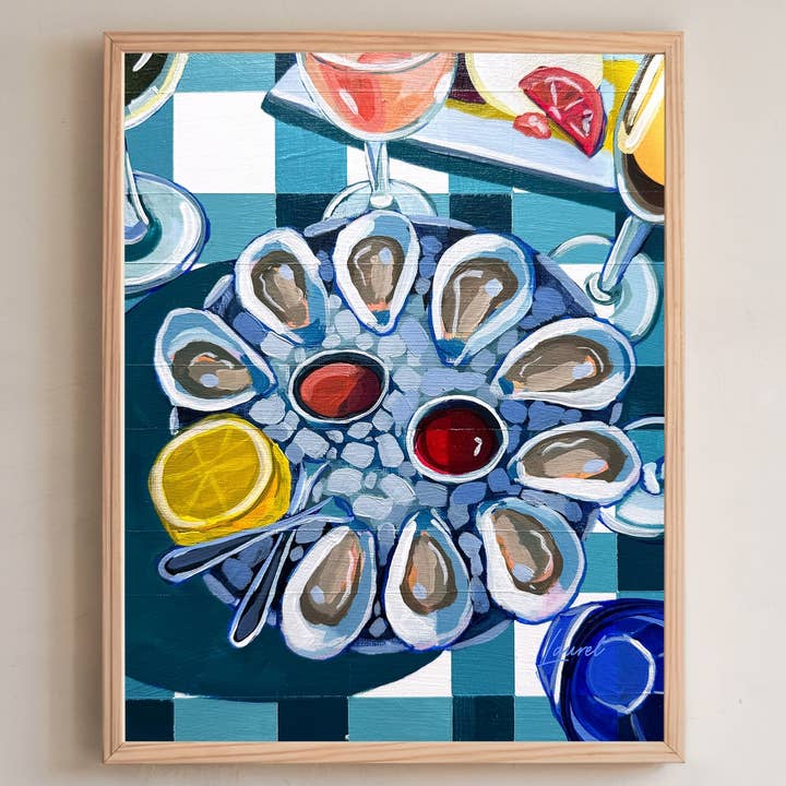 Impression d'art Gingham Teal Brix and Brine - Cadeau de la Nouvelle-Angleterre pour la vente par Laurel Greenfield Art