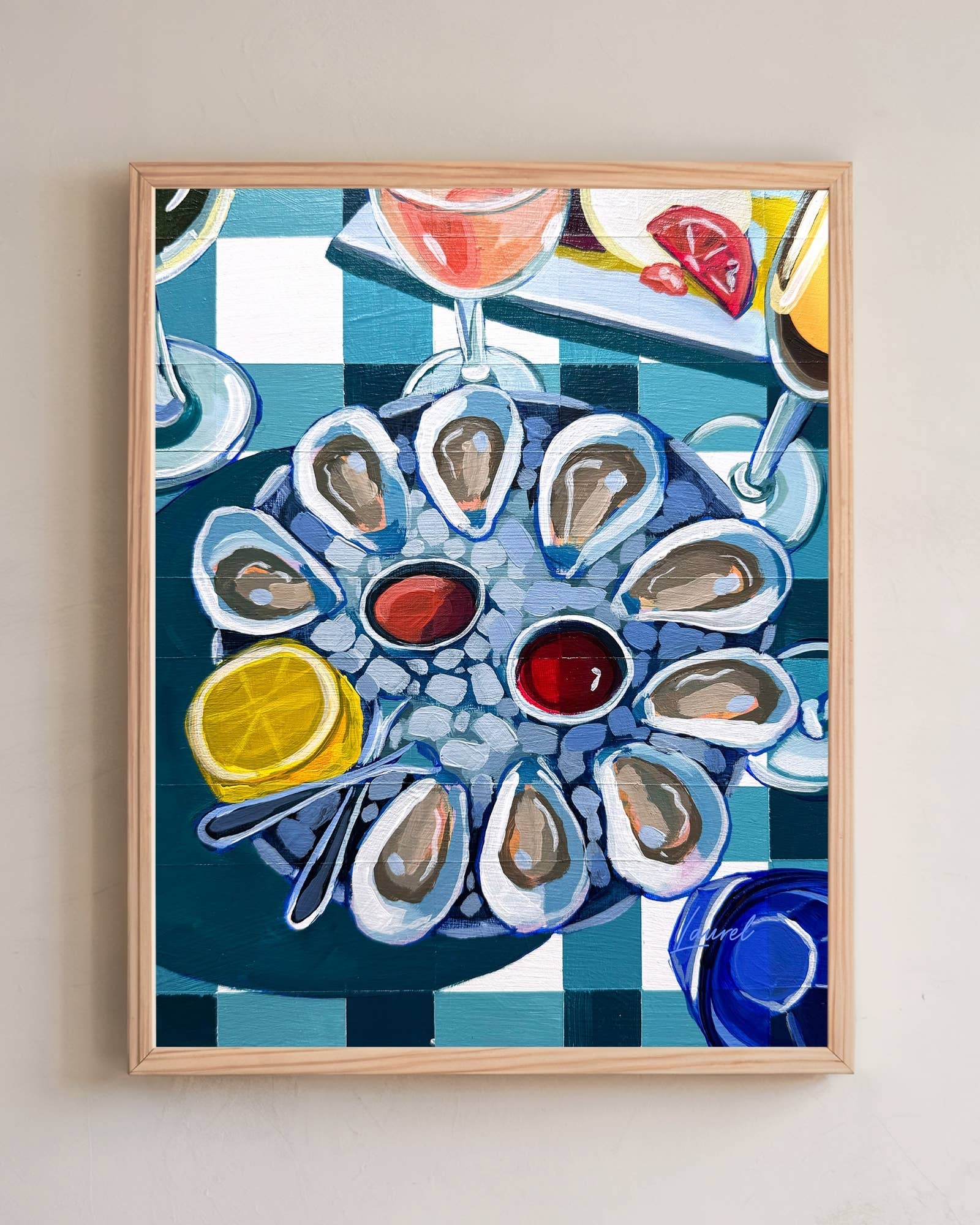 Gingham Teal Brix and Brine Art Print - New England Gift for wholesale by Laurel Greenfield Art