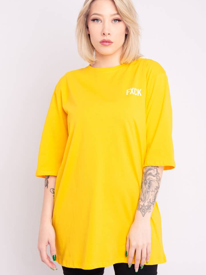 T-shirt Imprimé Unisex "FXCK" Uni - Jaune pour la vente par AARHON