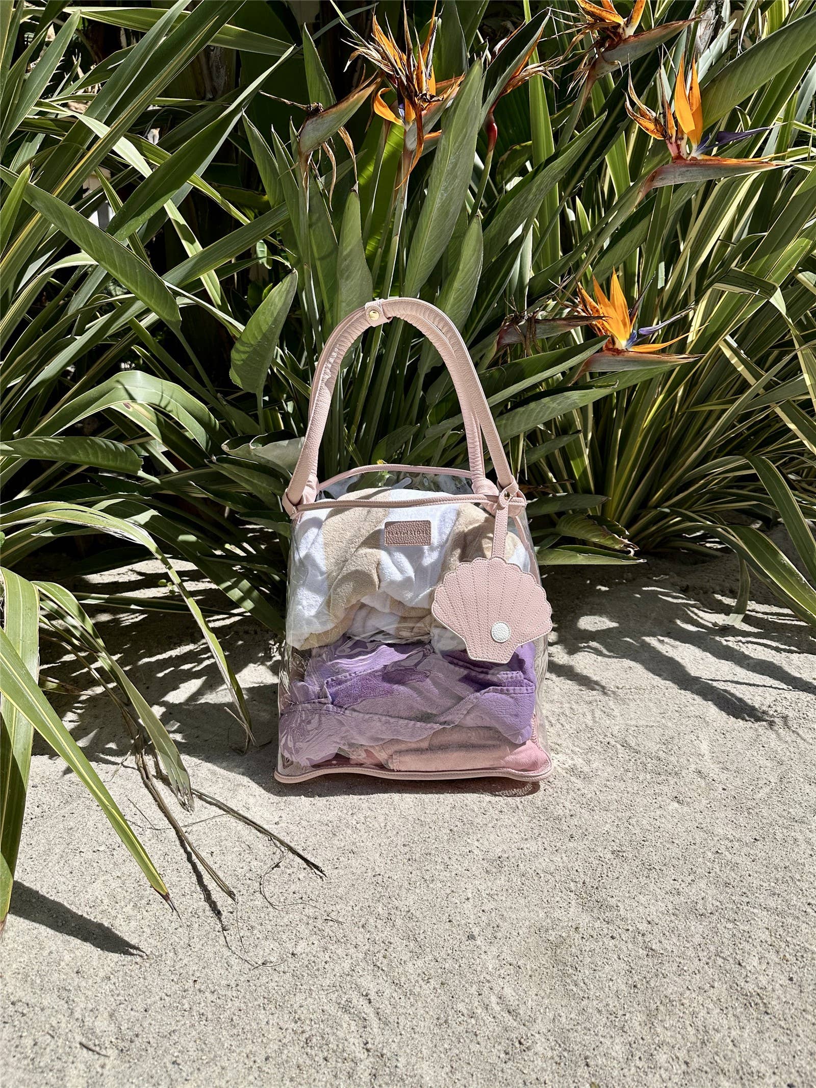 Play and Store – wholesale Strandväska – Play and Store strandväska i rosa, stor och genomskinlig1