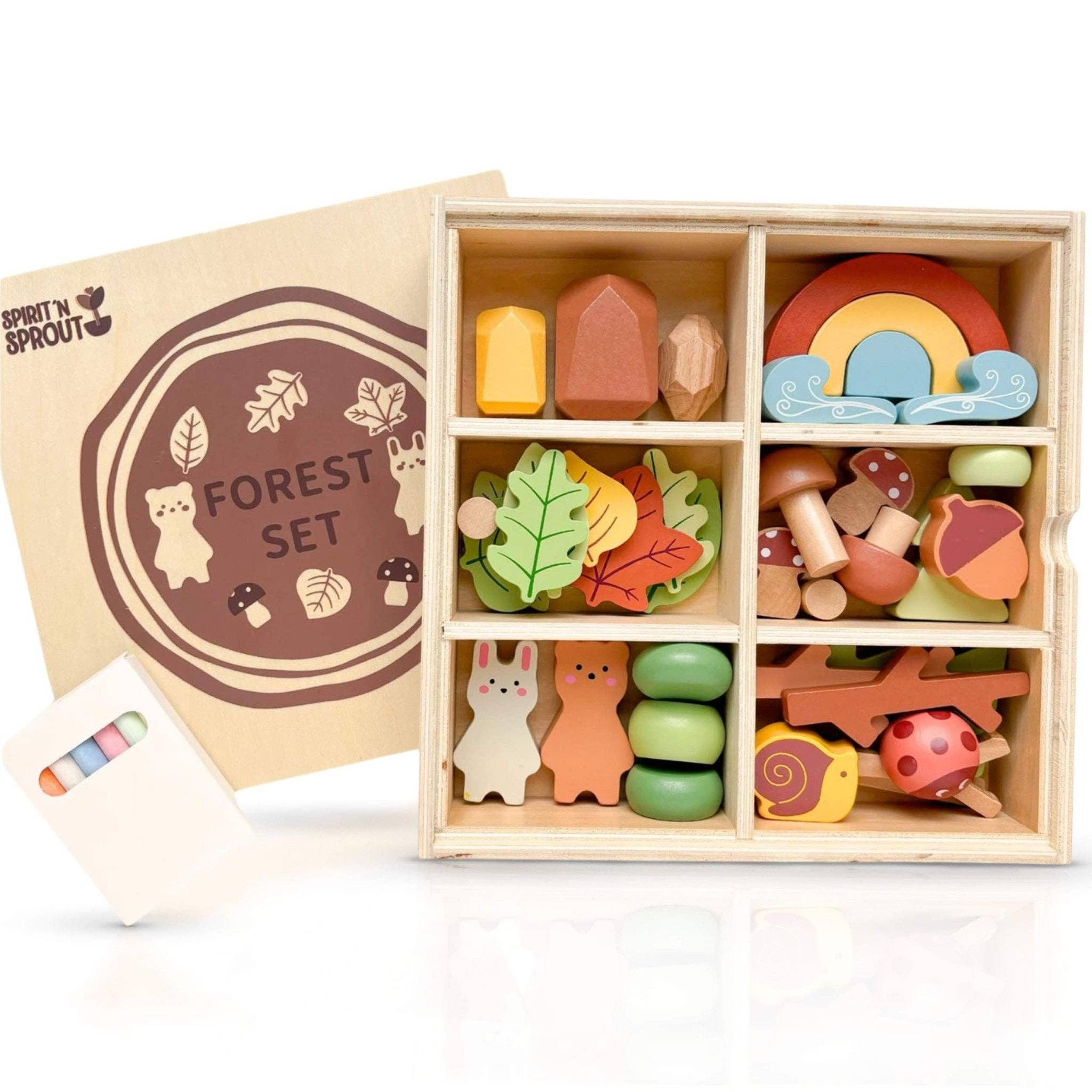 Spirit 'N Sprout - Wholesale Toy set – Kids - Wooden Forest Sensory Bin Accessories - Montessori Toddler Toys - Wooden Stacking Blocks17