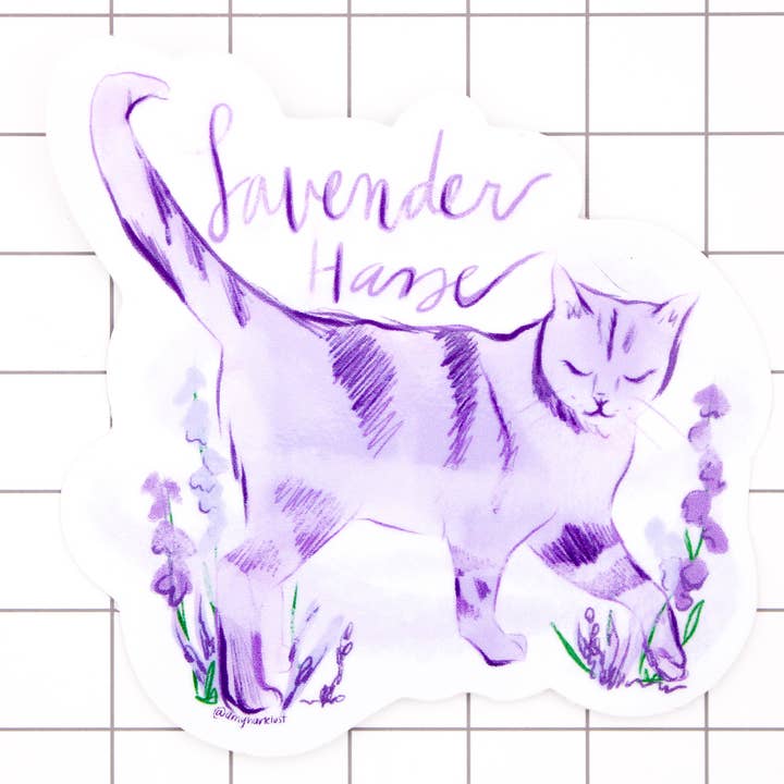 Lavender Haze Cat Vinyl Sticker for wholesale by Amy Hartelust Art and Illustration