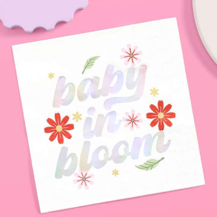 xo, Fetti - Wholesale Disposable Napkin - Baby in Bloom Napkins - 50 white napkins