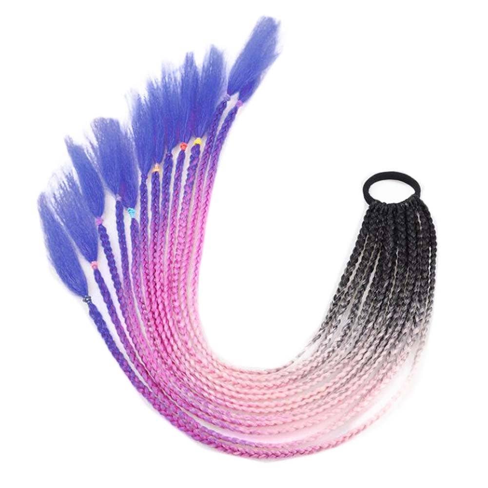 Naomi's Happy Place Shop - Wholesale Hair Extensions - Braid Ponytail Wig Hair Extensions Pigtail Braid Nightclub Party Gradient Color Braid Hair Ring Hairpieces,Black Pink Purple0