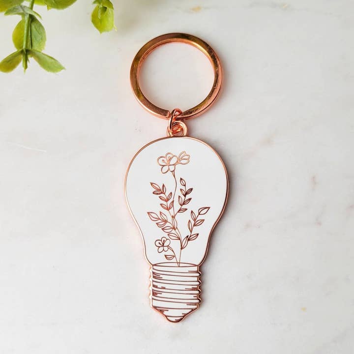 Flower Lightbulb Enamel Keychain for wholesale by Ivy Lee