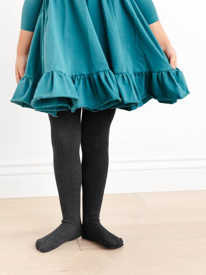 Little Stocking Co. – wholesale Tights - Barn – Svarta kabelstickade strumpbyxor