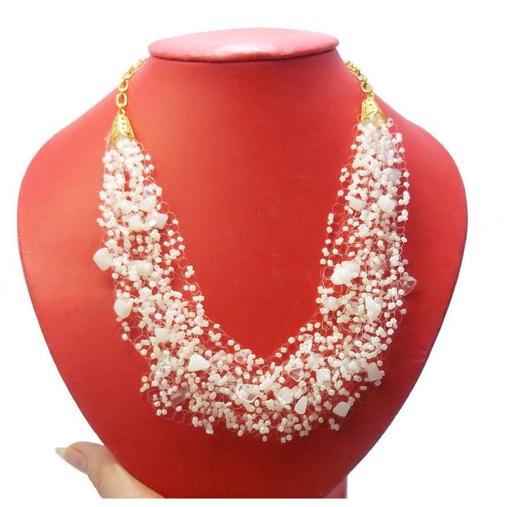 Unik gave til mor gaver brudepige smykker månesten halskæde elfenben smykker Beige halskæde Beige smykker brude smykker månesten smykker for engroshandel hos Ninolia