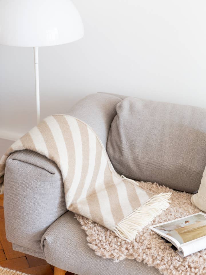 Filip Blanket Beige Soft Lightweight Norwegian Wool Blanket for wholesale by Funky Doris