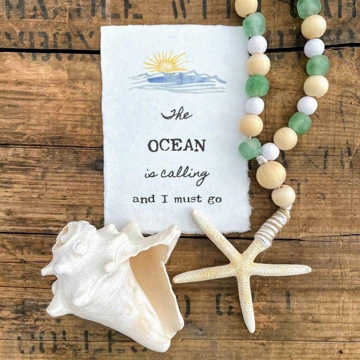 Alison Rose Vintage - Wholesale Art Print - the ocean is calling quote print on handmade cotton paper