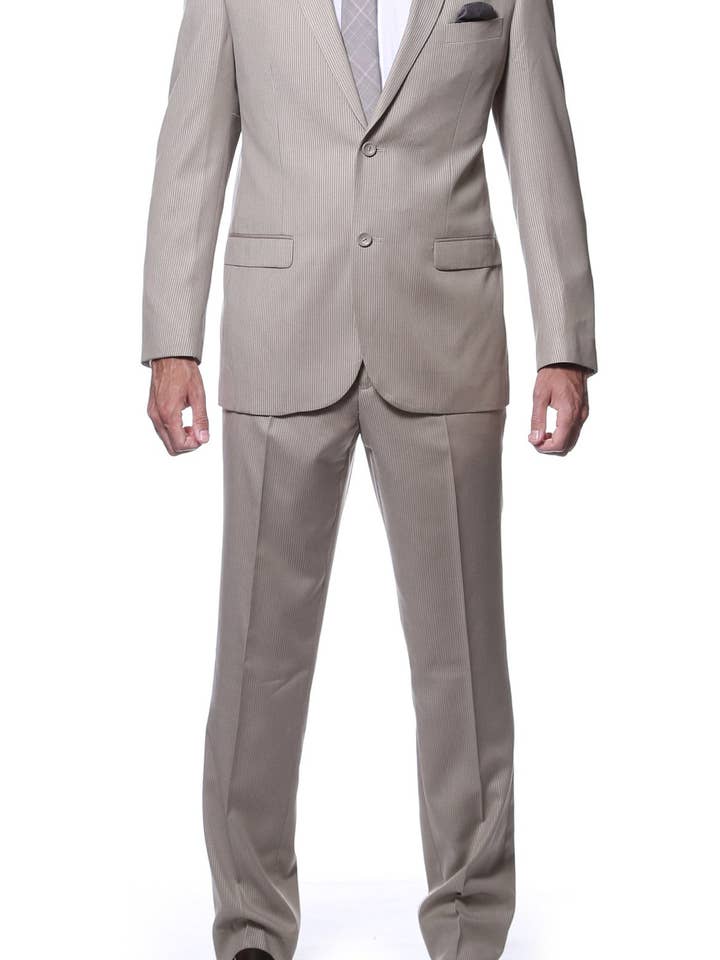 Parker Slim Fit Tan gestreept wollen pak voor wholesale door Ferrecci