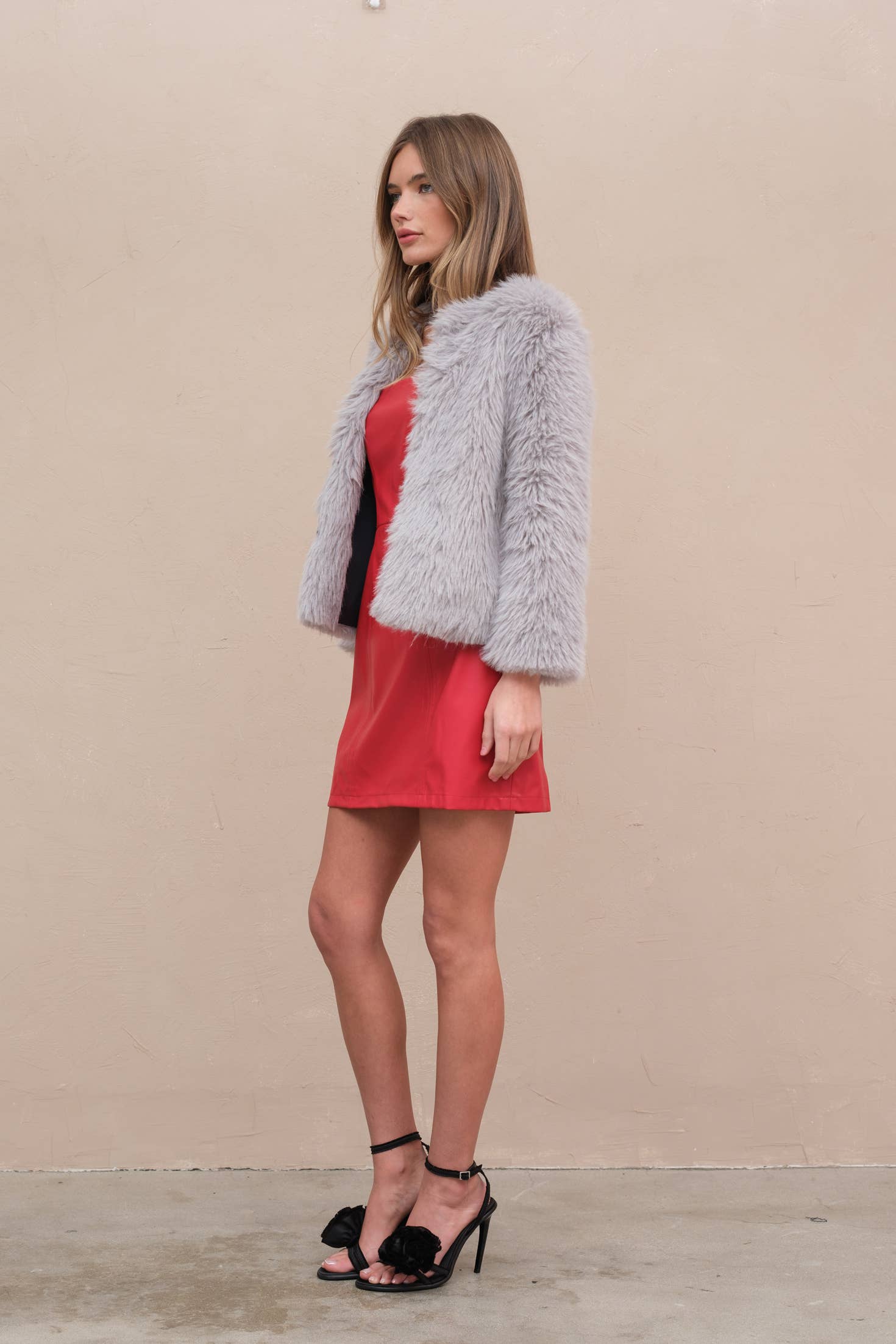 Rouge Robe Tube en Similicuir - MD3340R en vente sur Faire3