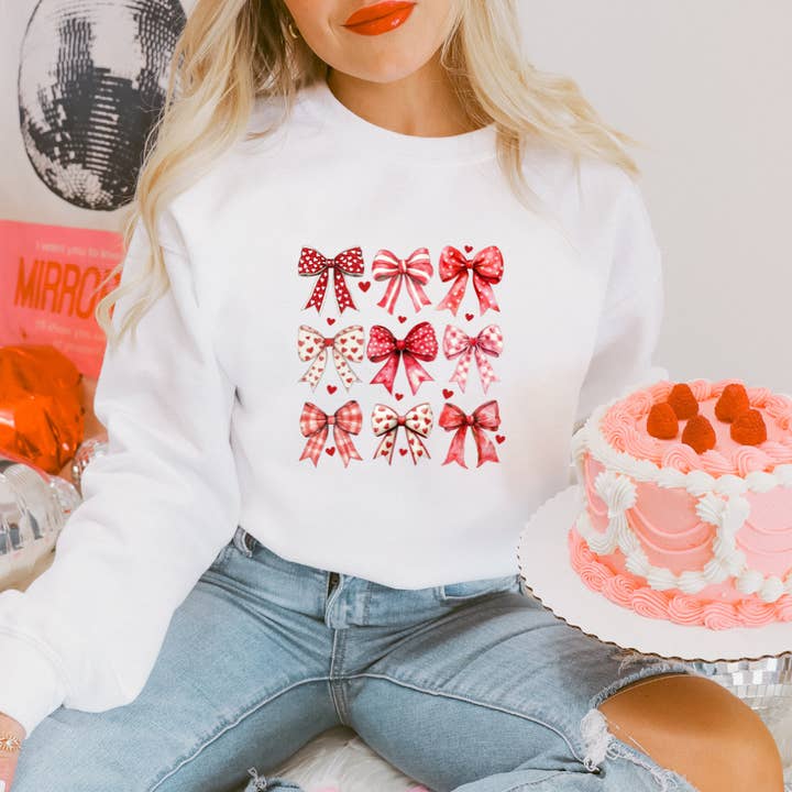 Valentine Bow Graphic Sweatshirt for wholesale by OliviaGrace & Co.
