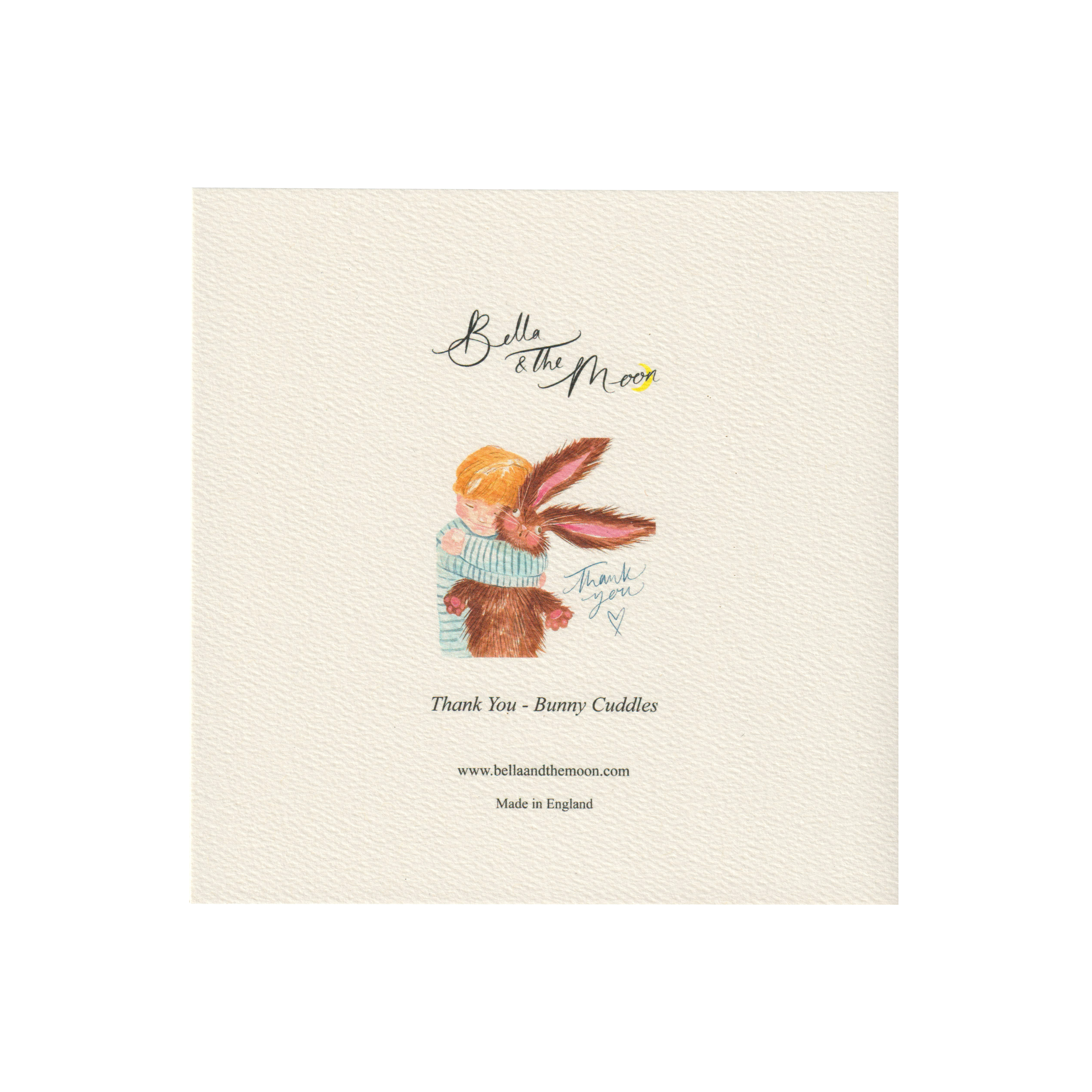 Bella & The Moon – wholesale Thank you card – Thank You Greetings Card - Bunny Cuddles1