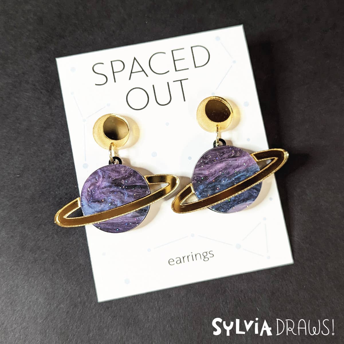 Sylvia Draws - Wholesale Dangle Earrings - Saturn Planet Earrings0