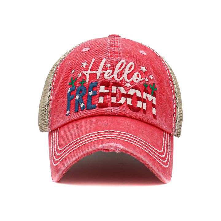 Hana – wholesale Baseballkeps - Dam – HELLO FREEDOM Amerikansk flaggtema Vintage bollkeps1