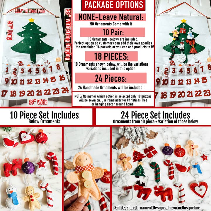 Gia Roma - Wholesale Advent Calendar - Advent Calendar Felt, Reusable, Hanging w/ Plush Ornaments
