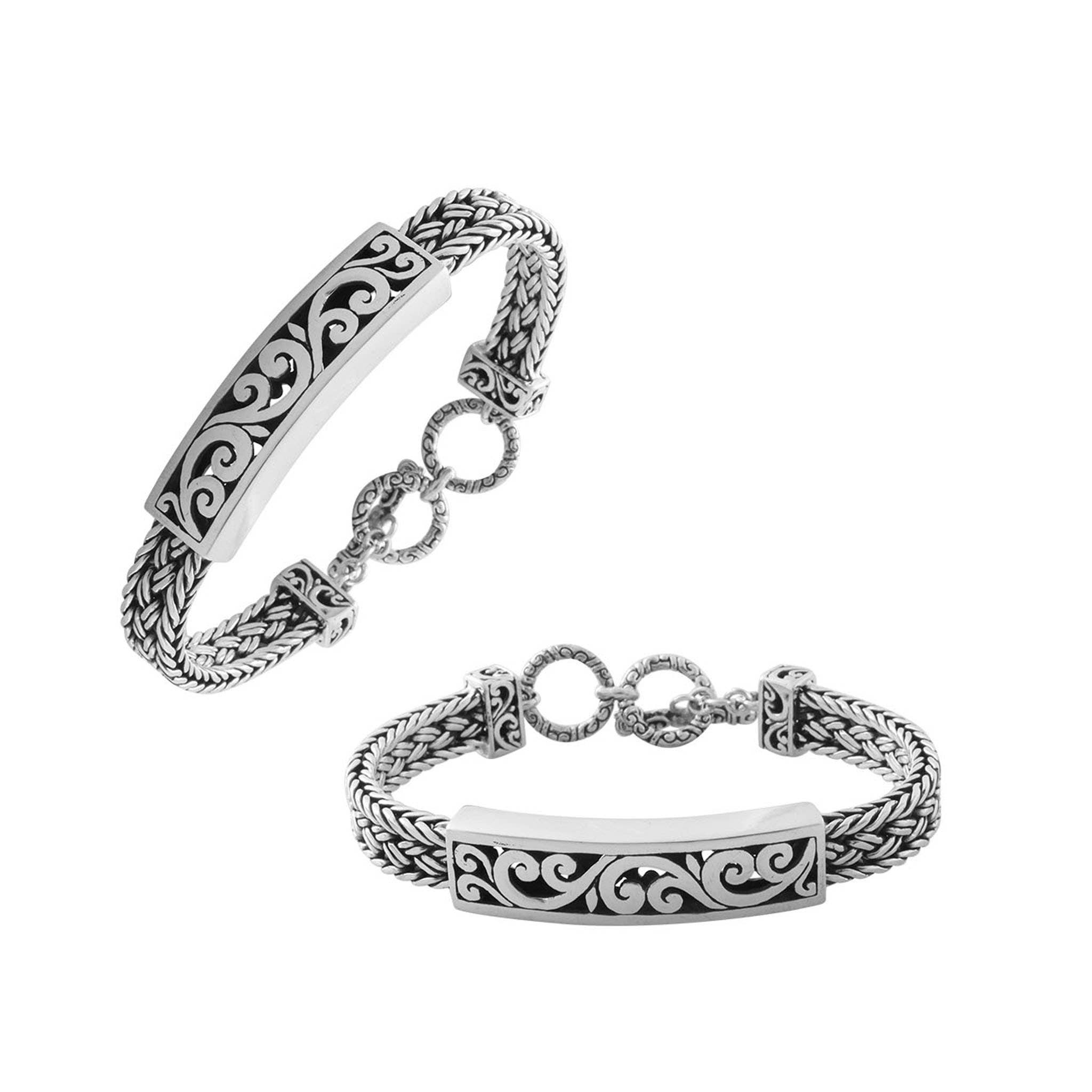 Bali Designs – Pulseira por atacado – Pulseira de Prata Esterlina AB-1149-S com Design de Rolagem Balinesa e Fecho de Toggle