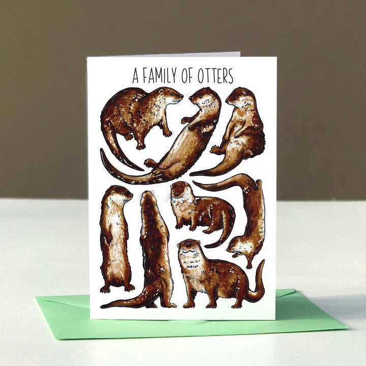 Carte de vœux vierge avec inscription « A Family of Otters » pour la vente par Alexia Claire Ltd